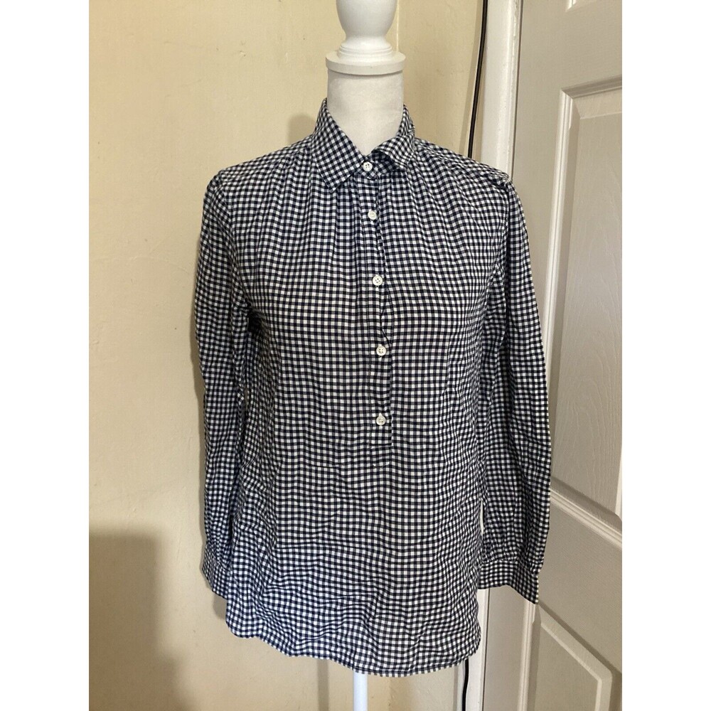 J. Crew Navy and White Gingham Button-Down Shirt